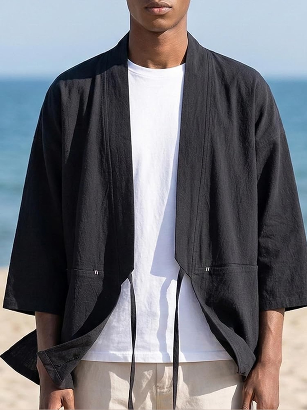 Men’s Black Open-Front Cardigan Sweater Free with Purchase!